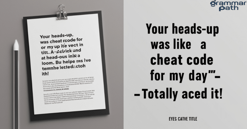 "Your heads-up was like a cheat code for my day – totally aced it!"