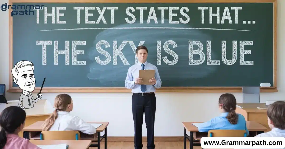 I am writing article on English lesson and communication lessons. Create some related images to this article. Here is the title: 20 Other Ways to Say “The Text States” (With Examples)